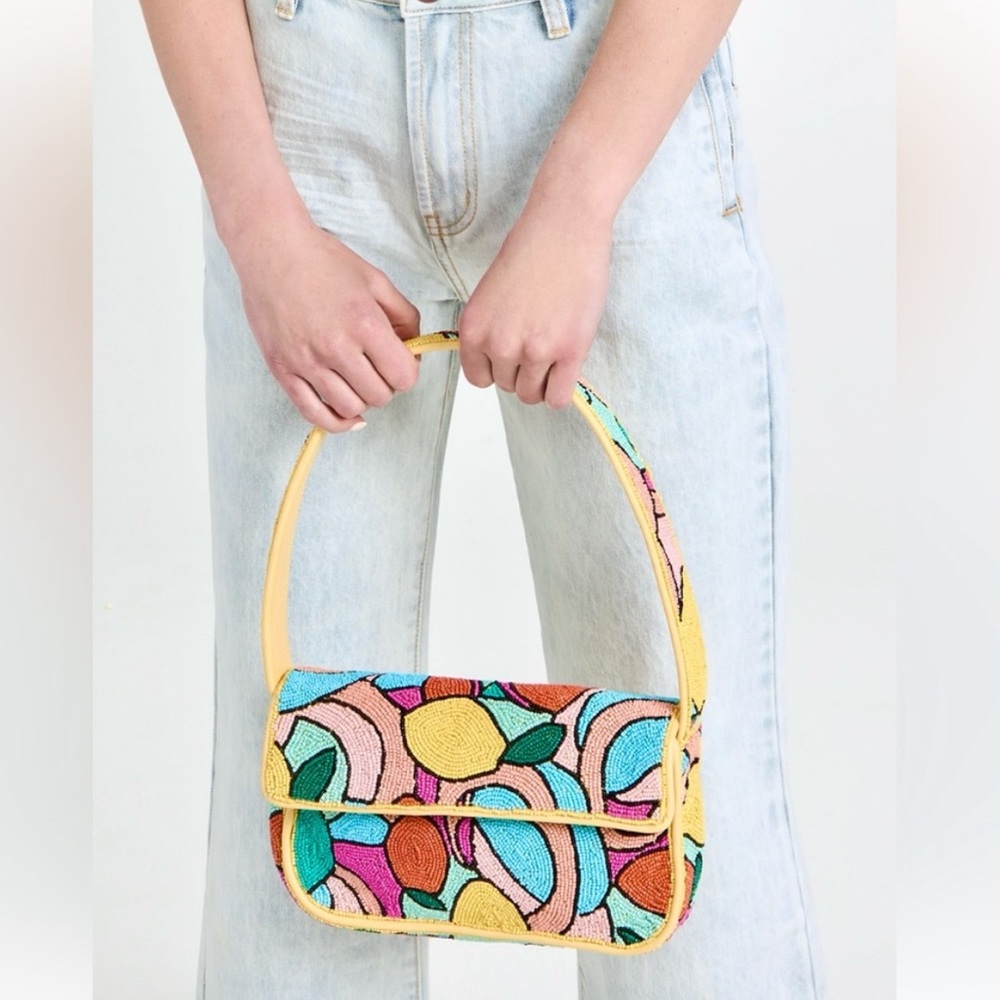 🌺🎉HP🎉🌺 NWT Staud Beaded Tommy Shoulder Bag Multi Colorblock 🌟RARE FIND🌟 - Picture 12 of 16